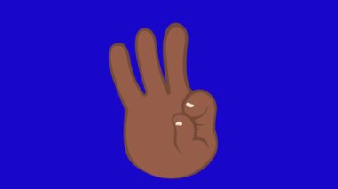 Animation of a brown cartoon hand making an ok or perfect gesture, on a blue chroma key background