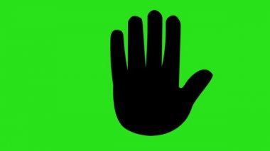 Animation of the black silhouette of a hand icon making the classic shake gesture, on a green chroma key background