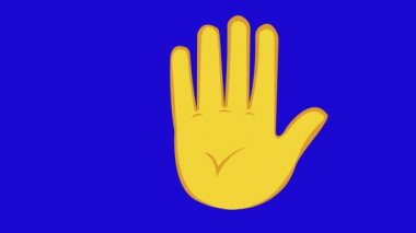 Animation of a yellow cartoon hand doing the classic shake gesture, on a blue chroma key background