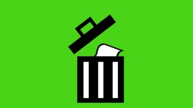 Loop animation of a trash can icon and a sheet of paper, in concept of deleting file from a pc. On a green chroma key background