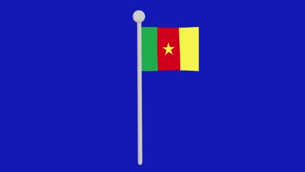 Animation Flag Cameroon Waving Flagpole Blue Chroma Key Background — Vídeo de Stock