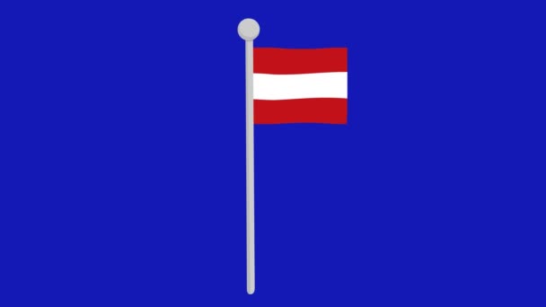 Animation Flag Austria Waving Flagpole Blue Chroma Key Background — Stock video