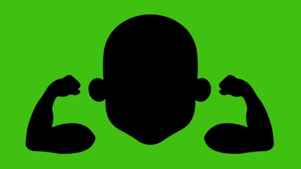 Loop Animation Black Silhouette Man Flexing His Arms Contracting His — Video Stock