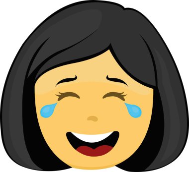 Vector illustration of emoticon of the face of a yellow cartoon woman with tears of joy and laughter