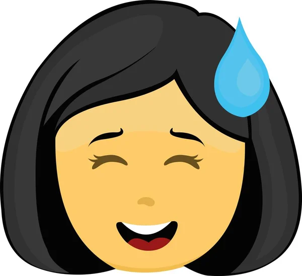 Vector Emoticon Illustration Yellow Cartoon Woman Face Embarrassed Expression Big — Vettoriale Stock