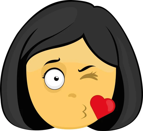 Vector Illustration Yellow Woman Emoji Giving Heart Shaped Kiss — Vettoriale Stock