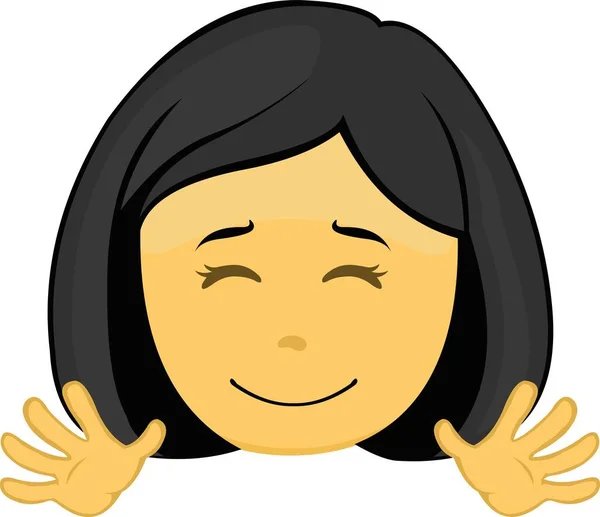 Vector Emoji Illustration Yellow Cartoon Girl Happy Expression Waving Her — Stock Vector