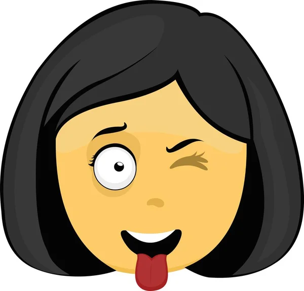 Vector Emoji Illustration Yellow Cartoon Girl Face Winking Her Tongue — Stock Vector