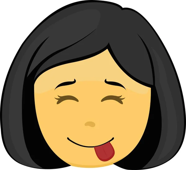 Vector Emoticon Illustration Yellow Cartoon Woman Face Yummy Expression Delicious — Stockový vektor