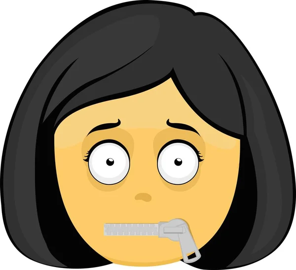 Vector Illustration Emoji Yellow Cartoon Woman Zipper Her Mouth — Vettoriale Stock