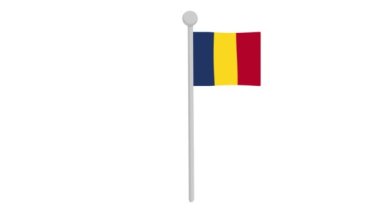 Animation of the flag of romania waving on a flagpole, on a white background