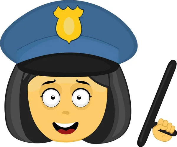 Vector Emoji Illustration Yellow Policewoman Hat Nightstick Her Hand — ストックベクタ