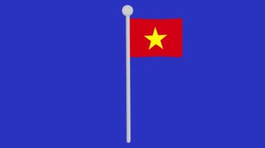 Animation of the flag of vietnam waving on a flagpole, on a blue chroma key background