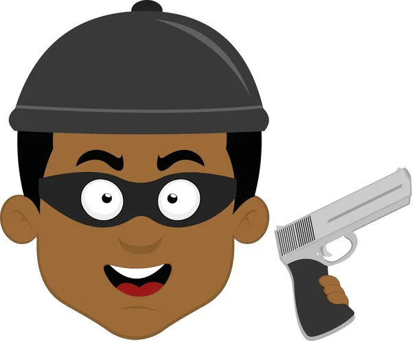 仮面と帽子と銃を手にした漫画泥棒の顔のベクトルイラスト — ストックベクタ