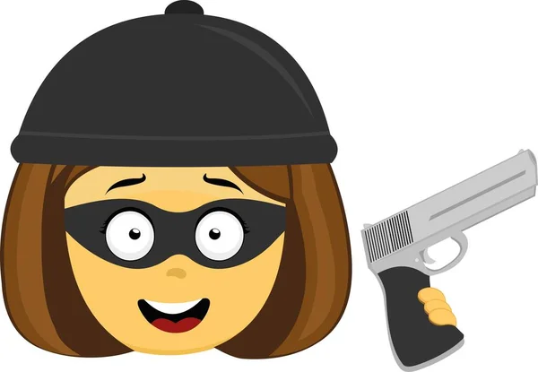 Vector Emoji Illustration Yellow Cartoon Female Thief Wearing Hat Mask — стоковый вектор