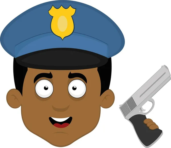 Vektorová Emotikonová Ilustrace Kresleného Policisty Kloboukem Pistolí Ruce — Stockový vektor