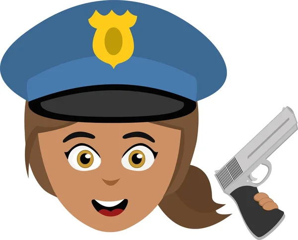 Vector Emoticon Illustratie Van Een Brunette Politieagente Cartoon Met Een — Stockvector