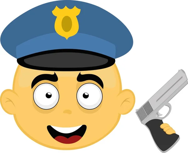 Wektor Emoji Ilustracja Kreskówkowego Żółtego Policjanta Kapeluszem Pistoletem Ręku — Wektor stockowy
