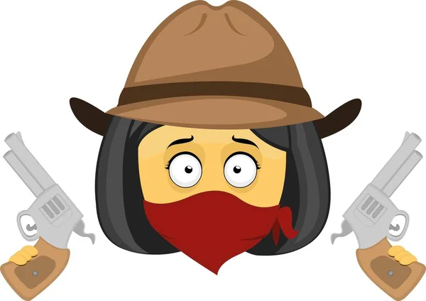 Vektoremoji Illustration Einer Cartoon Cowboy Räuberin Mit Hut Kopftuch Das — Stockvektor