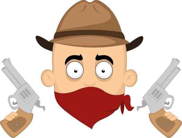 Ilustração Vetorial Emoticon Bandido Cowboy Extremo Oeste Com Chapéu Lenço — Vetor de Stock