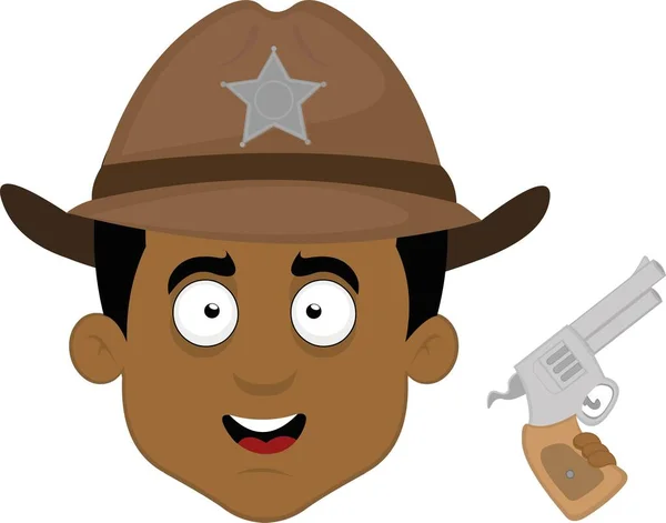 Emoticono Vectorial Ilustración Cara Sheriff Dibujos Animados Con Sombrero Una — Archivo Imágenes Vectoriales