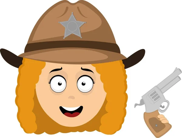 Vector Emoticon Illustration Des Gesichts Einer Frau Cartoon Sheriff Mit — Stockvektor