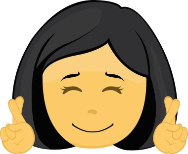 Vector emoji illustration of a yellow cartoon woman crossing her fingers clipart