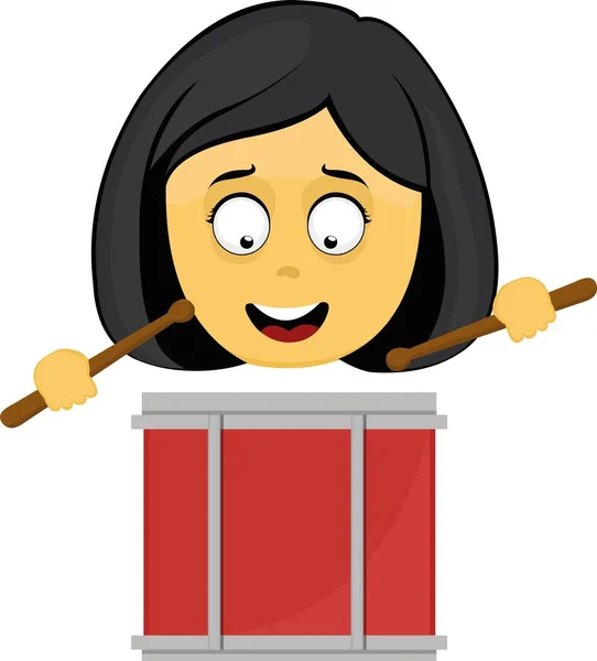 Vector Emoji Απεικόνιση Ενός Καρτούν Κίτρινο Γυναίκα Παίζει Τύμπανο Drumsticks — Διανυσματικό Αρχείο