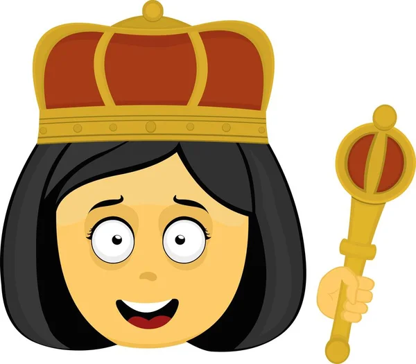 Vektor Emoji Illustration Einer Gelben Königin Mit Krone Und Zepter — Stockvektor