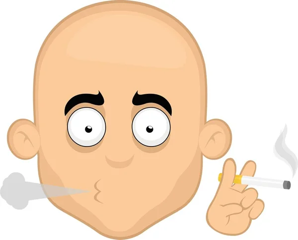 Εικονογράφηση Διάνυσμα Του Προσώπου Ενός Καρτούν Φαλακρός Άνθρωπος Κάπνισμα Ένα — Διανυσματικό Αρχείο