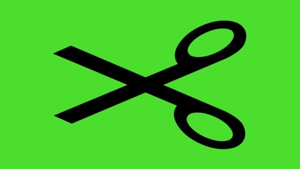 Loop Animation Black Icon Silhouette Scissors Green Chroma Key Background — Stock Video