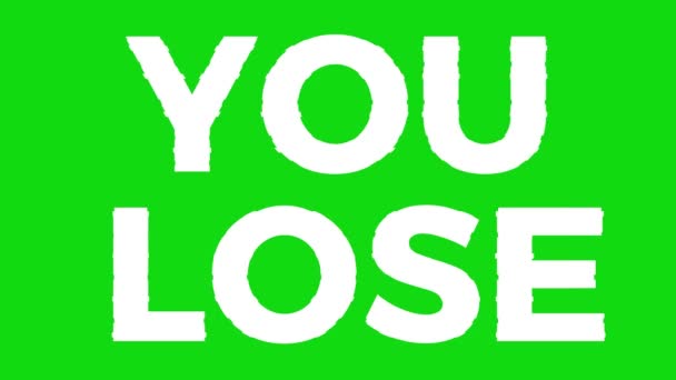 You Lose White Text Animation Classic Video Games Green Chroma — Stock Video