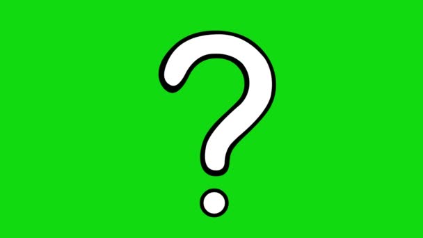 黒と白で描かれた疑問符のアニメーション 緑のクロマキーの背景 — ストック動画