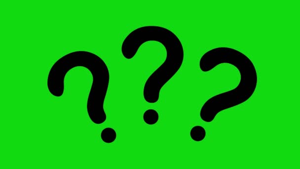 緑のクロマキー上の3つの疑問符のアニメーション — ストック動画