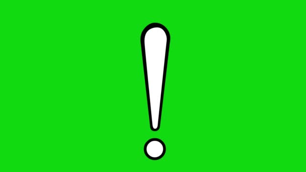 Animation Exclamation Mark Drawn Black White Green Chroma Key Background — Stock Video