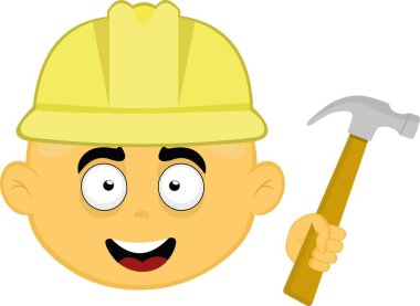 Elinde miğfer ve çekiç olan sarı bir çizgi film yapımcısının vektör emojisi.