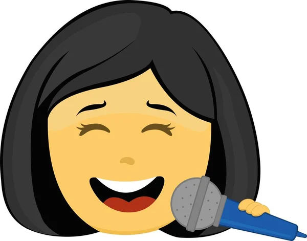 Ilustración Emoji Vectorial Una Mujer Dibujos Animados Amarillos Cantando Con — Vector de stock