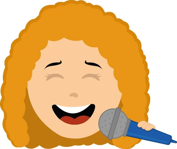 Ilustración Vectorial Cara Una Mujer Dibujos Animados Cantando Con Micrófono — Vector de stock