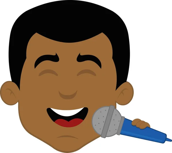 Ilustración Vectorial Cara Hombre Que Canta Con Micrófono Mano — Vector de stock