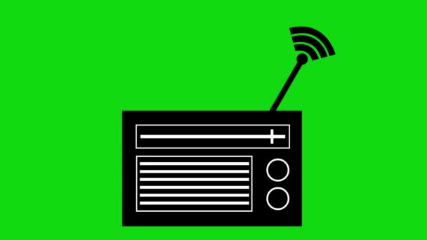 Radio Icon Animation Signal Waveforms Green Chroma Key Background — Stock Video