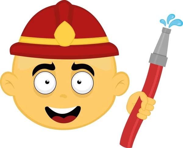 Vector Emoji Illustration Yellow Cartoon Firefighter Hose Water Drops His — Stock Vector