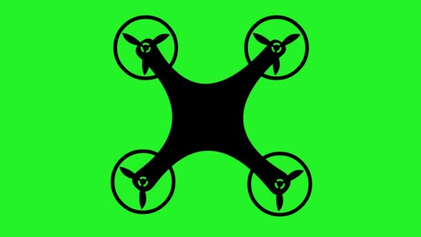 Animação Silhueta Preta Drone Fundo Croma Chave Verde — Vídeo de Stock
