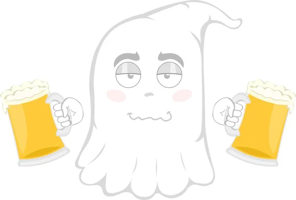 Ilustração Vetorial Fantasma Desenho Animado Bêbado Com Copos Cerveja Suas —  Vetores de Stock