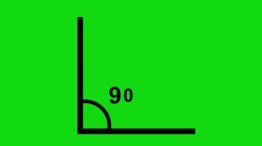 Geometrik matematik grafiğinin yeşil krom anahtar arka planında 90 derecelik açı ölçüsüyle animasyonu