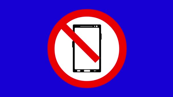 Κινούμενα Σχέδια Σηματοδότησης Απαγορευμένης Χρήσης Κινητού Τηλεφώνου Μπλε Χρωματικό Φόντο — Αρχείο Βίντεο