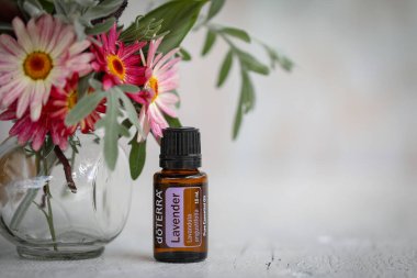Mologa, Victoria Avustralya - 11 Ekim 2021: Doterra esaslı petrol oldukça taze çiçeklerle sergileniyor,