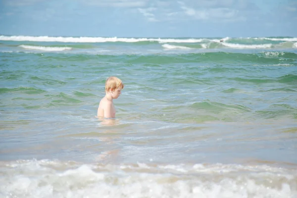 Niño Nadando Agua Azul Cristalina Vacaciones Familiares Coffs Harbour Nsw Imágenes de stock libres de derechos