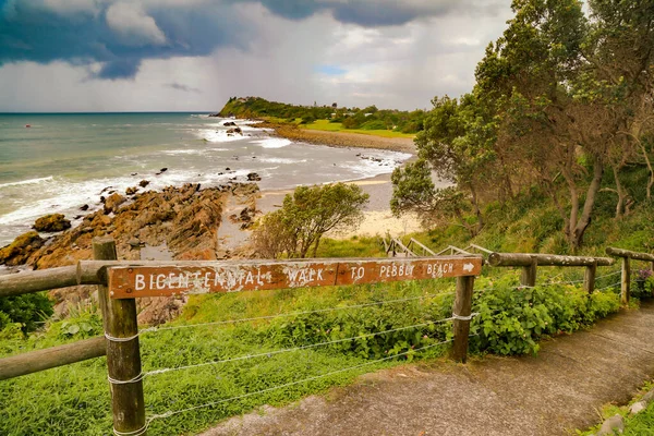 Toegang Tot Het Strand Trappen Naar Pebbly Beach Bij Forster — Stockfoto