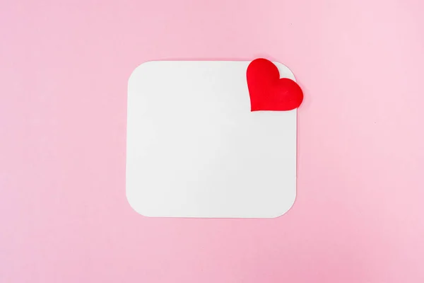 Blank Piece Paper Red Heart Pink Background Place Text Blank — Stock Photo, Image