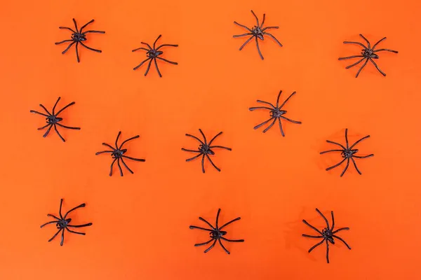 Plastic Spiders Orange Background View — Stock Photo, Image